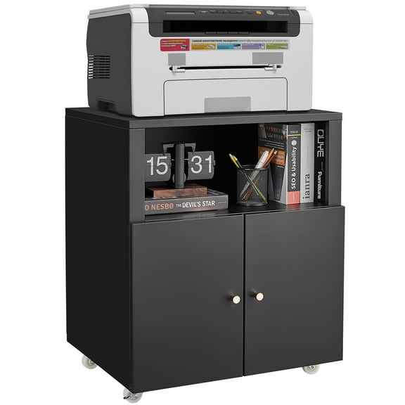 Litake Metal Printer Cabinet with Storage, Heavy Duty 3D Printer Stand on Wheels with 2 Doors, Under Desk File Cabinet for Home Office Corner and Small Spaces Black