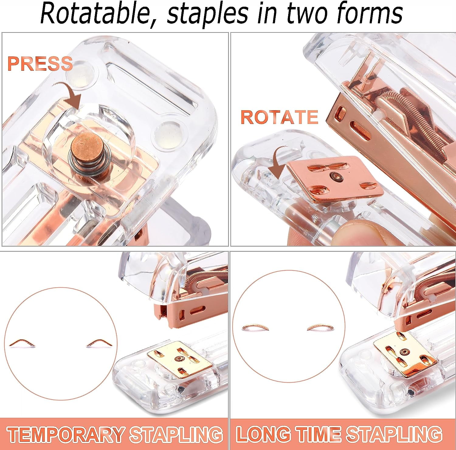 Rose Gold Desk Accessories, Acrylic Stapler Set Staple Remover, Tape Holder, Pen Holder, 2 Ballpoint Pen, Scissor, Binder Clips, Paper Clips and 1000Pcs Staples
