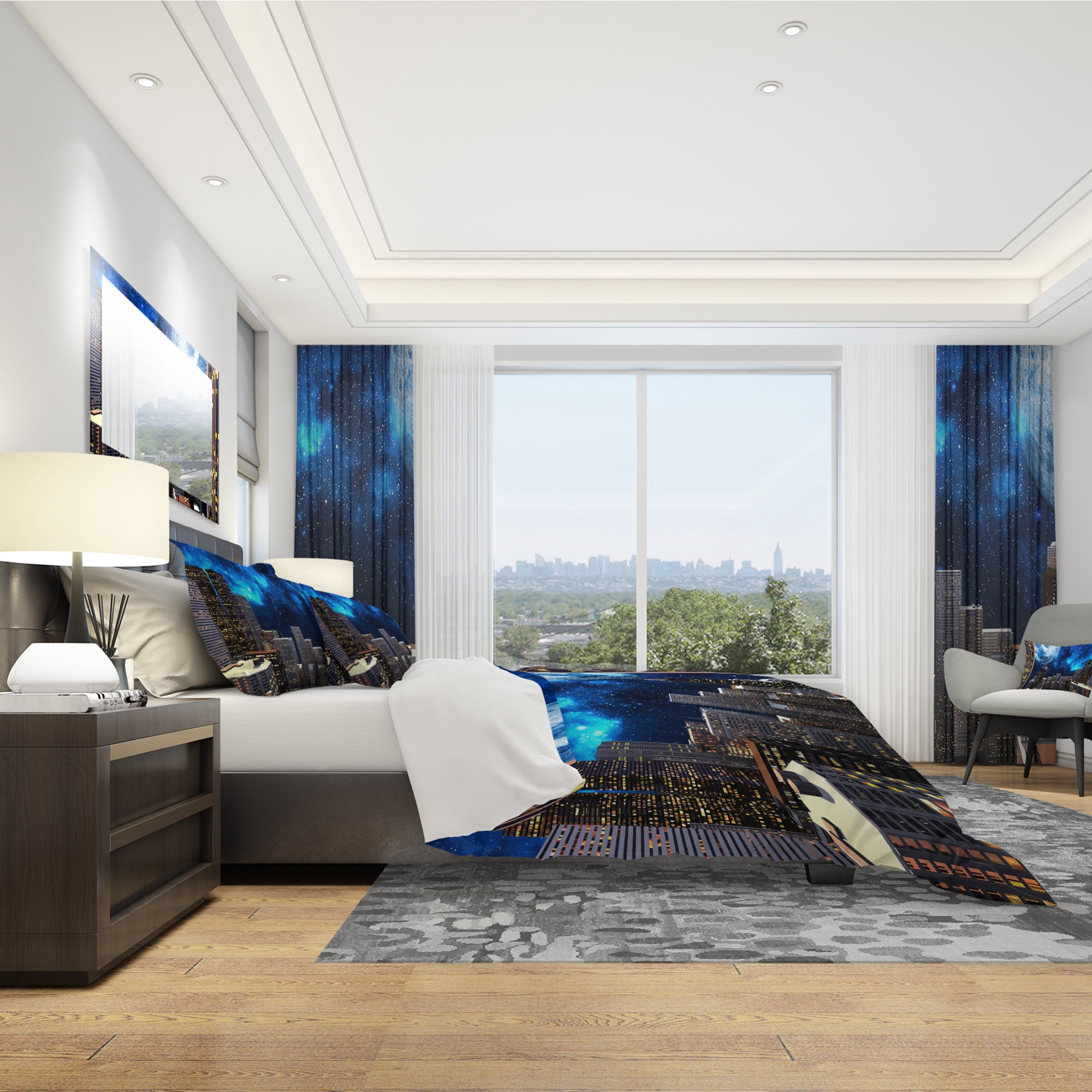 Designart 'Abstract City At Night' Modern & Contemporary Duvet Cover Set