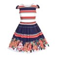 thumbnail image 1 of Robe Fille Rayée Fleur Manches Courtes Coton 7 Ans, 1 of 6