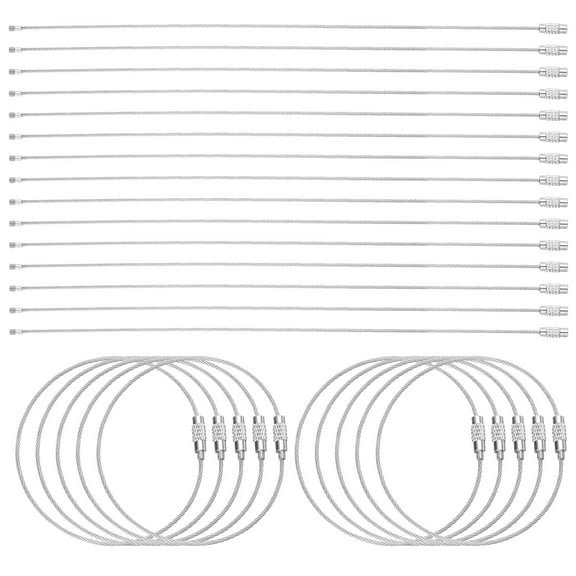 Uxcell 25pcs Wire Keychain Cable 10" Plastic Coated 1.5mm Stainless Steel Key Ring Cable Loop Rings Silver