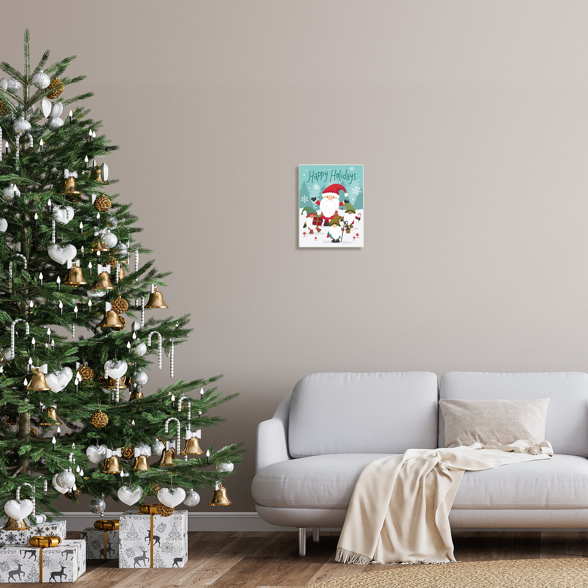 Stupell Indtries Happy Holidays Phrase Santa Cla Snowy Forest Gnomes,10 x 15,Design by Lisa Perry Whitebutton