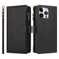 thumbnail image 2 of For iPhone 14 Pro Wallet Case with Card Holder & Zipper Pocket – PU Leather Magnetic Flip Folio Cover, 9 Card Slots, Kickstand & Wrist Strap | Retro Purse Style Handbag Phone Case,Black, 2 of 25