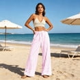 thumbnail image 6 of Tqcoqu Women's Striped Wide Leg High Waist Pants,Drawstring Elastic Loose Casual Beach Vacation Long Trouser with Pockets, 6 of 7