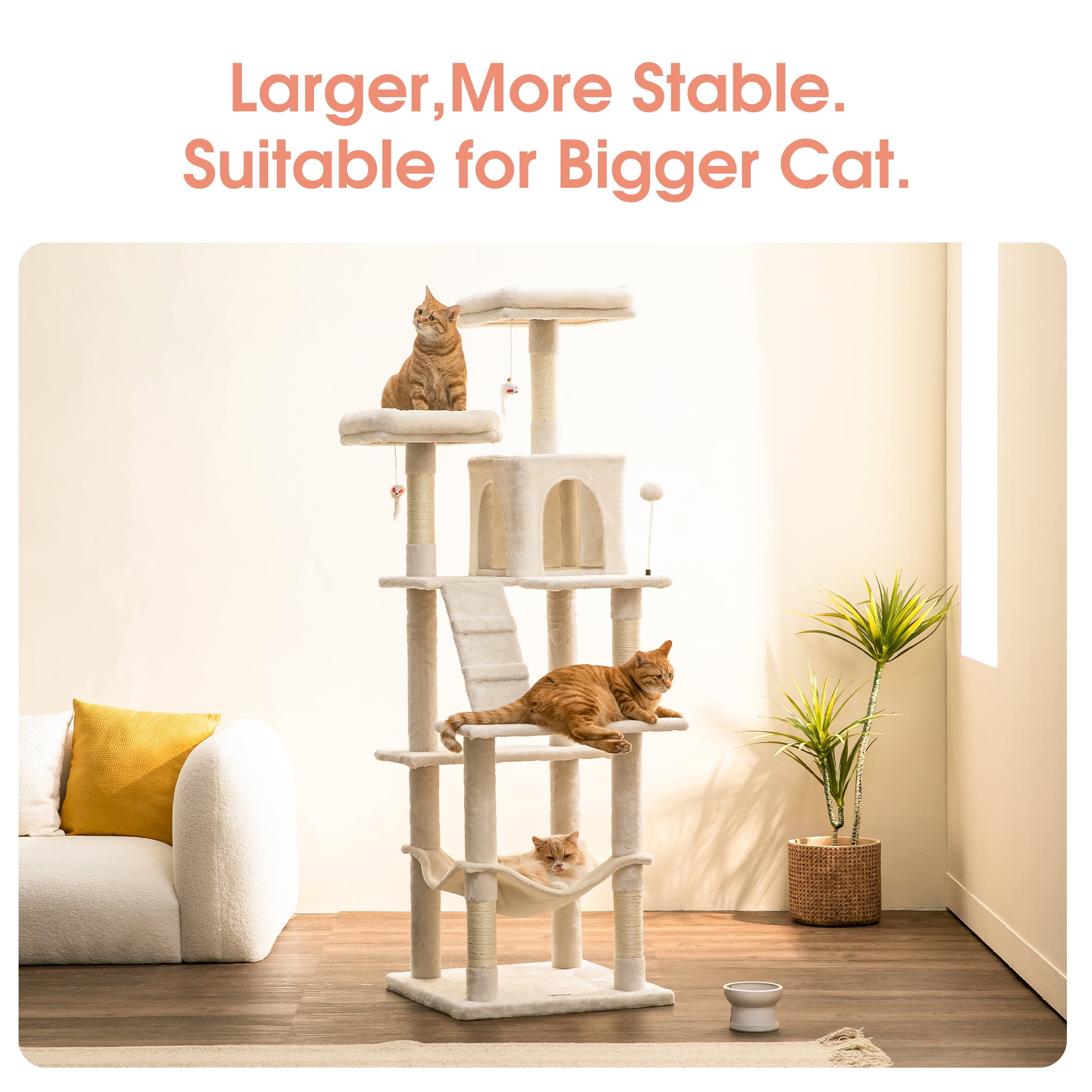 MWPO 70.1-in Multilevel Cat Tree Tower with Condo, Perch and Scratching Post, Beige
