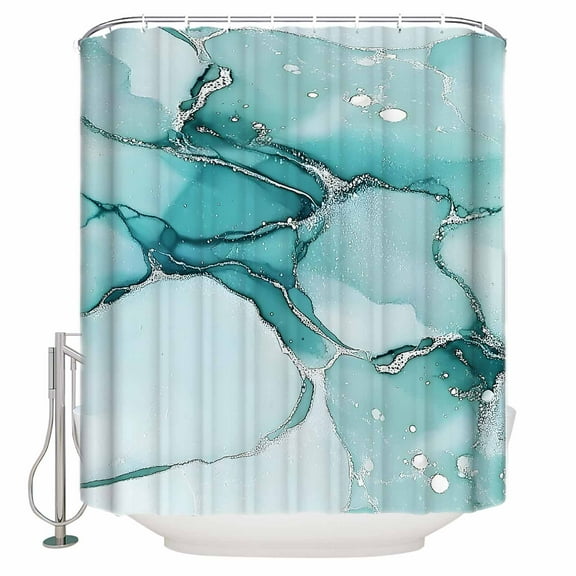 Turquoise Marble Shower Curtain, 60" x 72", Abstract Modern Fluid Art Waterproof Bathroom Curtain Washable Shower Curtain Set with 12 Hooks