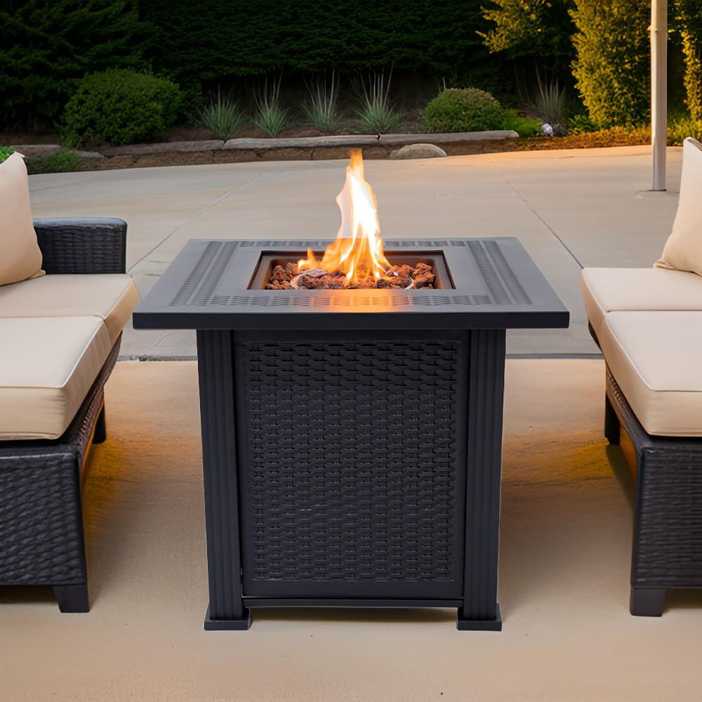 Sol Living Lausanne 28” Outdoor Propane Fire Pit Table 50,000 BTUs Outdoor Fire Pit Propane Metal Patio Fire Pit with Lava Rocks & Lid Durable Firepits for Outside & CSA Certified Outdoor Fireplace