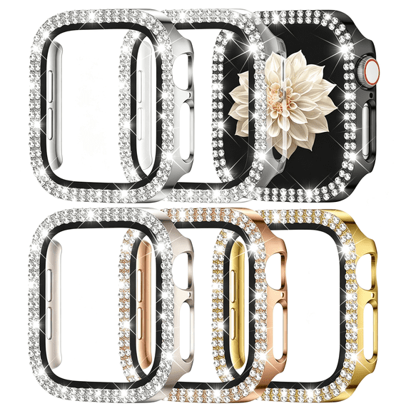 GJX 6 Pack Bling Covers for Apple Watch Screen Protector 40Mm Women | Glitter Diamond Bumper Case with Tempered Glass Overall Protection Anti-Scratch Face Cover for Iwatch 40Mm Series 6/5/4/Se