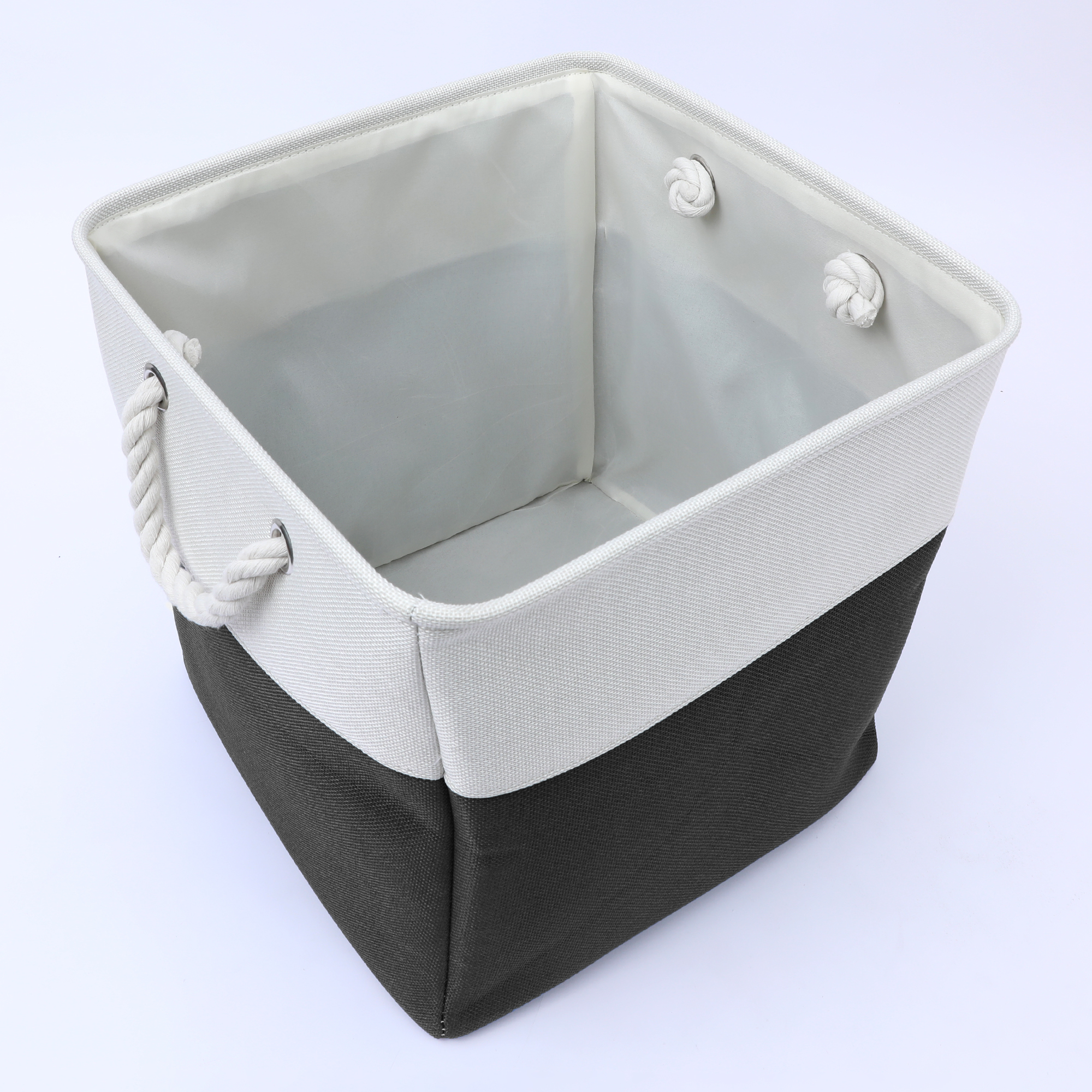 Unique Bargains Square Fabric Storage Basket Bin White/Black 13inch