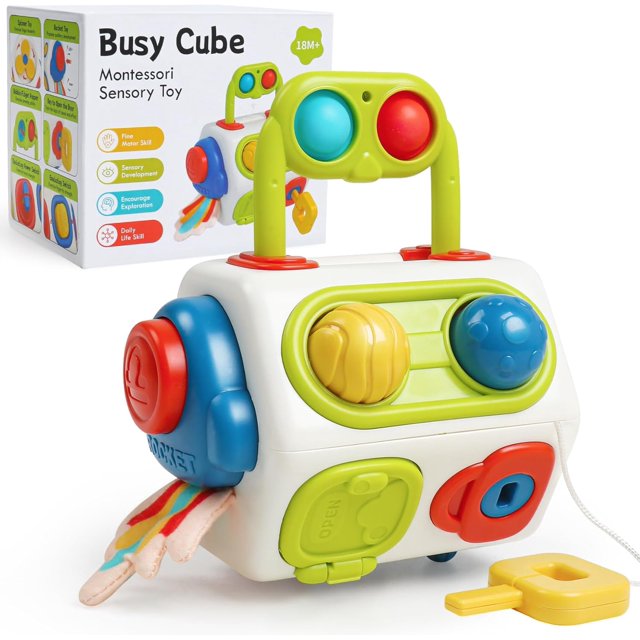 Juguetes de cubo ocupado Montessori para niños pequeños, tablero ocupado de actividades sensoriales, juguetes de viaje de aprendizaje educativo temprano, regalo para niños