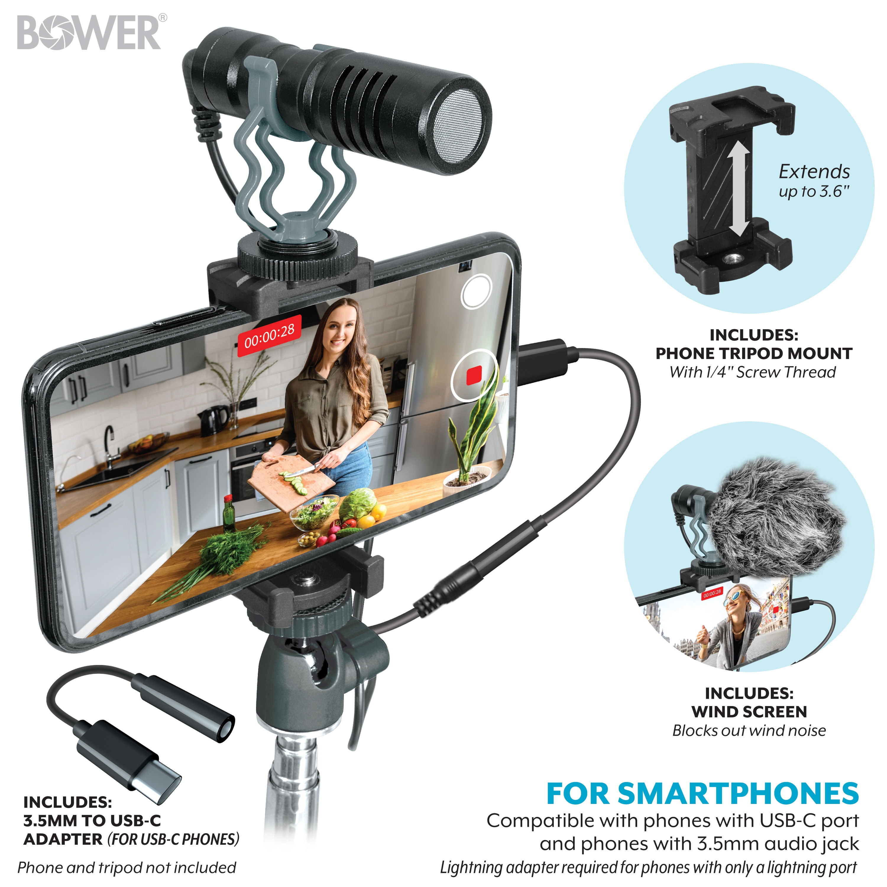 Bower Cardioid Condenser Microphone for Smartphones and DSLRs