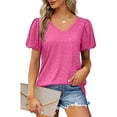 thumbnail image 3 of Camisetas con mangas abullonadas, camisetas con cuello en V, camisetas puras de manga corta, camisetas con cuello en V para mujer, calidad superior, 3 of 6