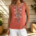thumbnail image 2 of Womens Summer Tops Loose Embroidered Sleeveless V Neck Cotton Linen Tank Tops for Women Orange XL, 2 of 7