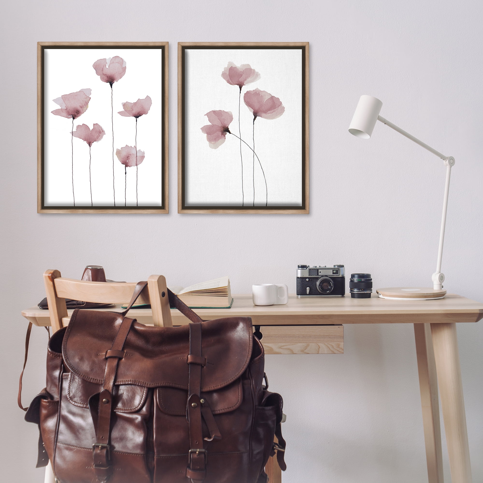 Stupell Industries Poppies Standing Tall Floral & Botanical Painting Brown Floater Framed Canvas Art Print Wall Art, 21 x 31, Set of 2