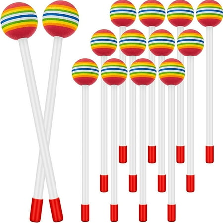 

14 Pcs Lollipop Drum Mallet Sticks Round Rainbow Hammer Percussion Sticks Plastic Drumsticks Child Mallet