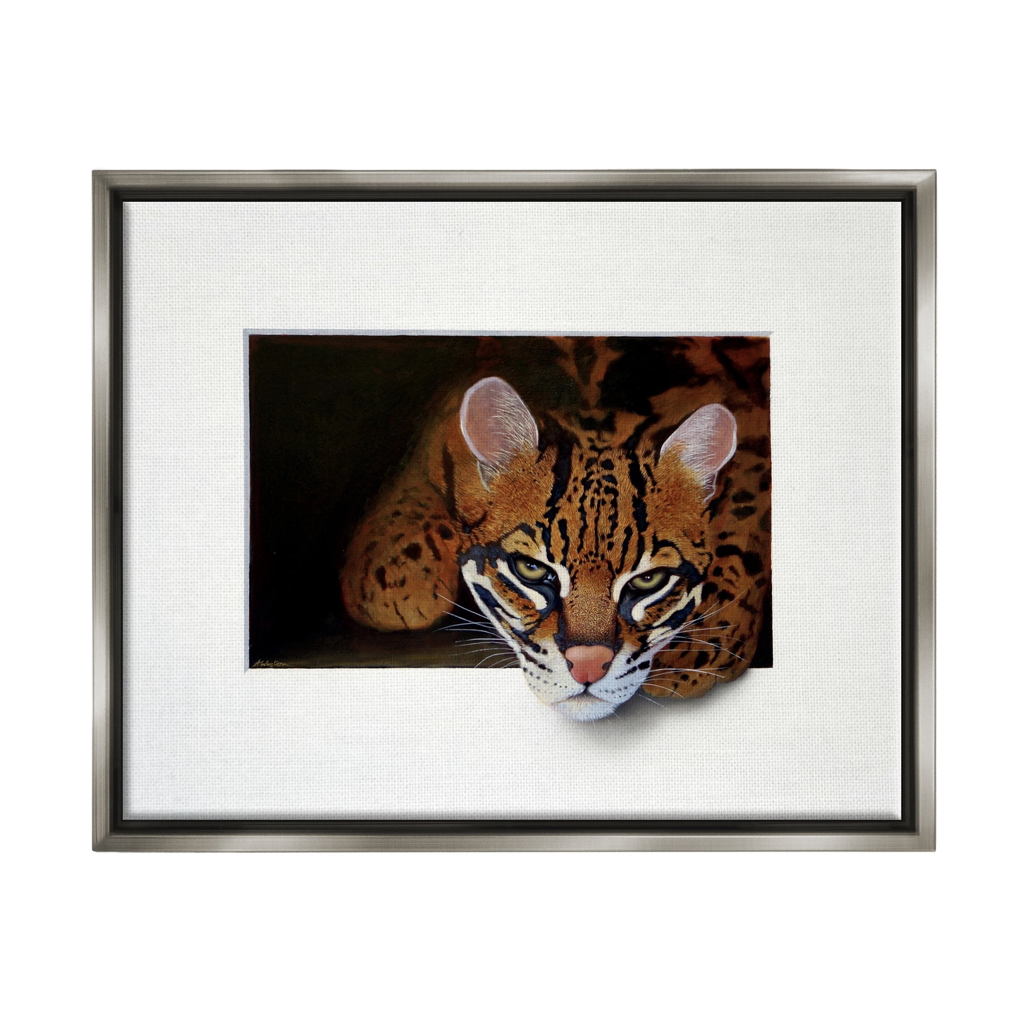 Stupell Industries Menacing Cheetah Glaring Jungle Cat Obscure Painting Painting Luster Gray Floating Framed Canvas Print Wall Art, Design by Alan Weston