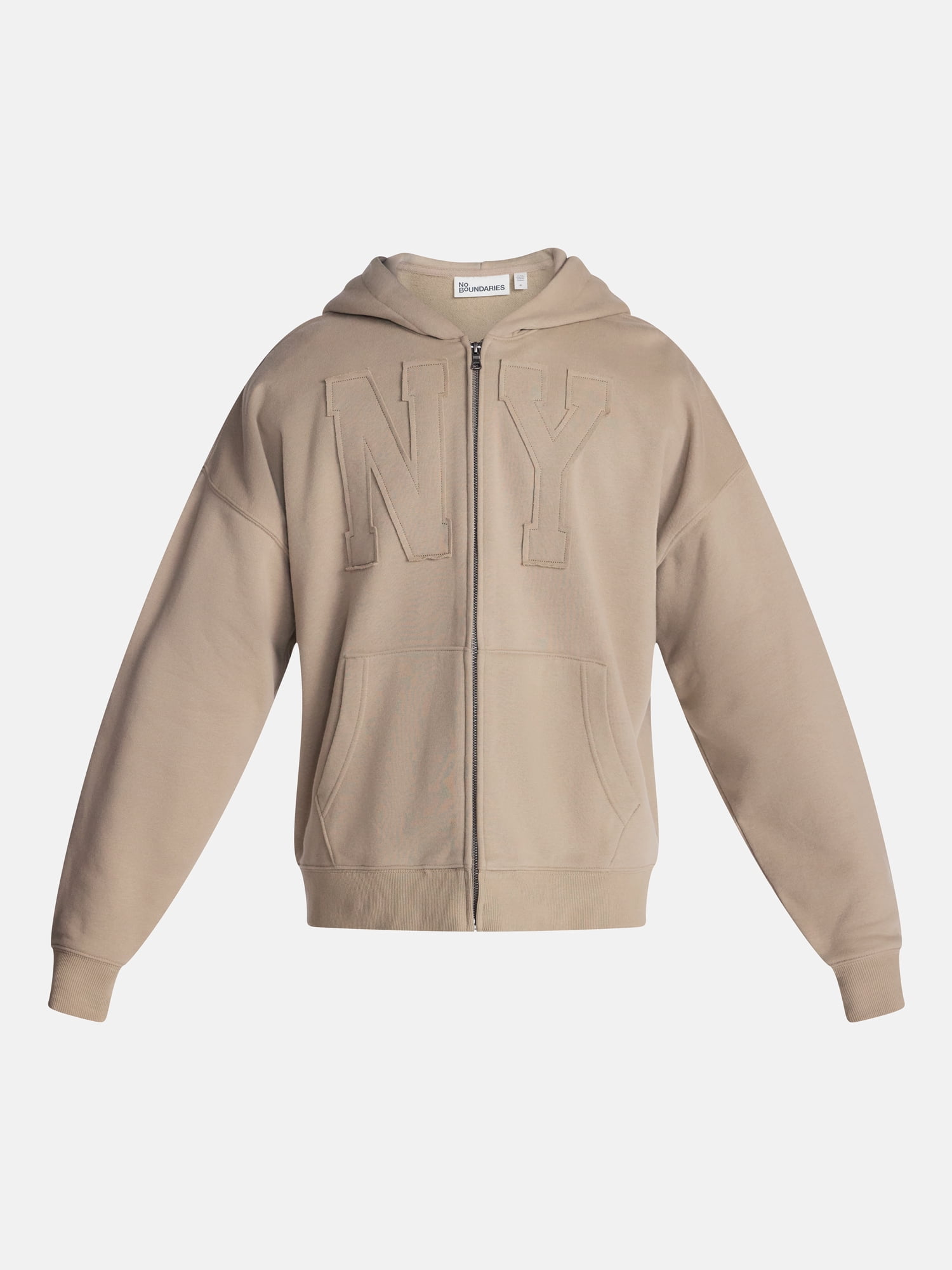 No Boundaries Zip Up Oversized Hoodie with Applique Detail, Men's and Big Men's XS-3XL