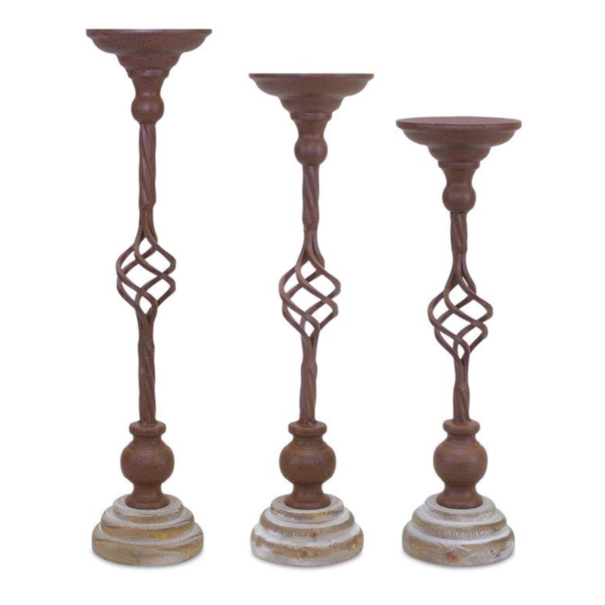 Candle Holder (Set of 3) 14.75"H, 16.25"H, 17.5"H Iron/Wood