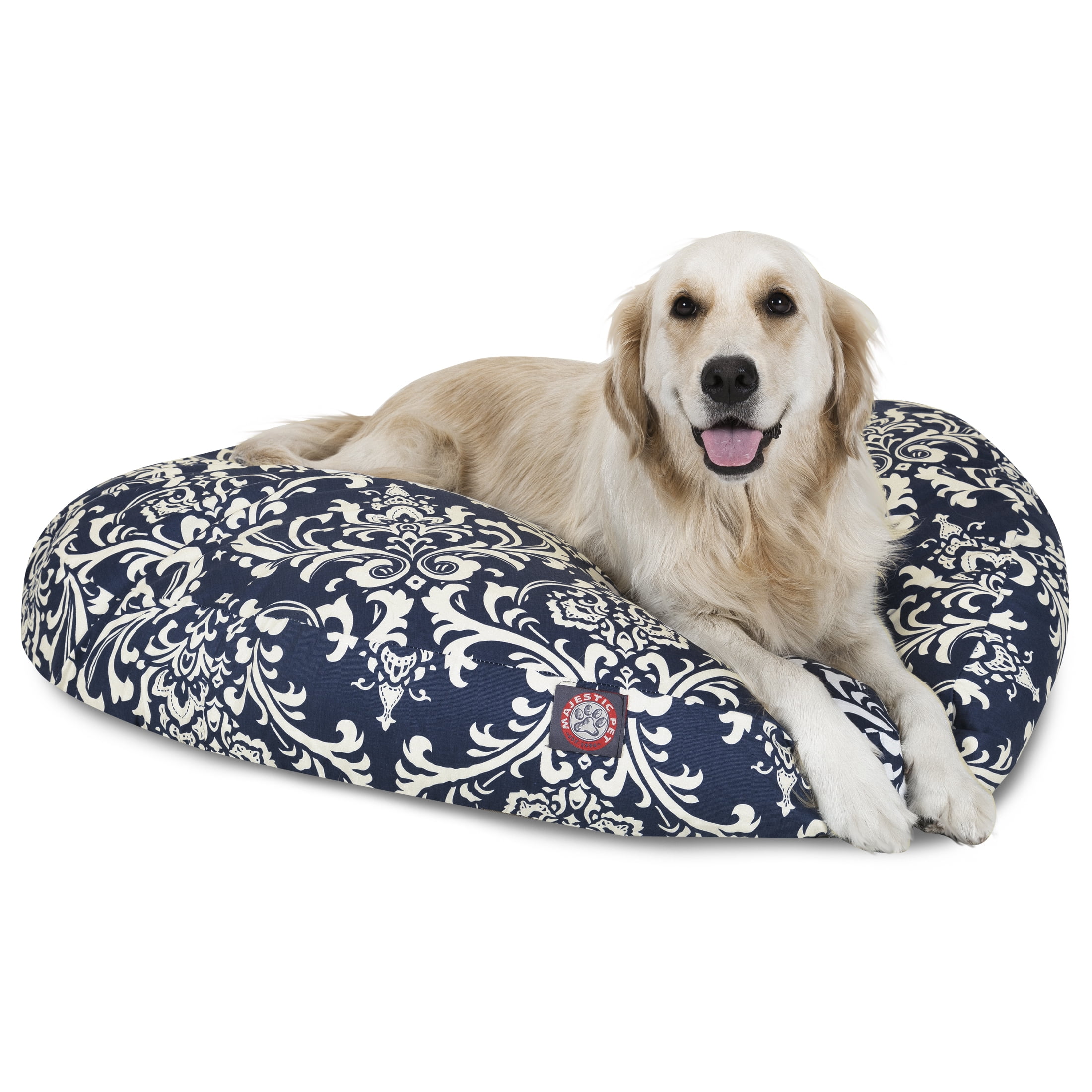 Navy Blue French Quarter Small Round Indoor Outdoor Pet Dog Bed With Removable Washable Cover By Majestic Pet Products 
