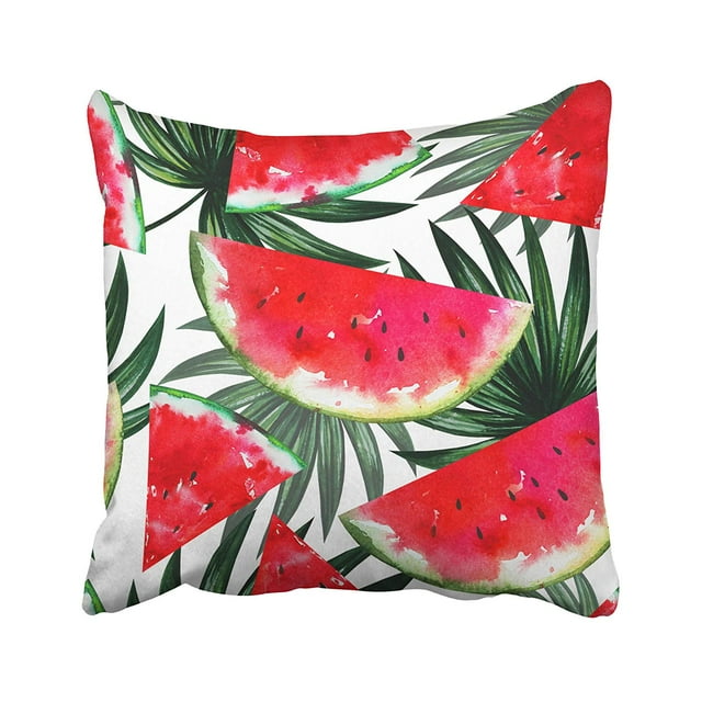 Funda de almohada ABPHQTO hermosa Selva Con Frutas Tropicales Acuarela Con Cortes de Sandia Madura 50x50 cm