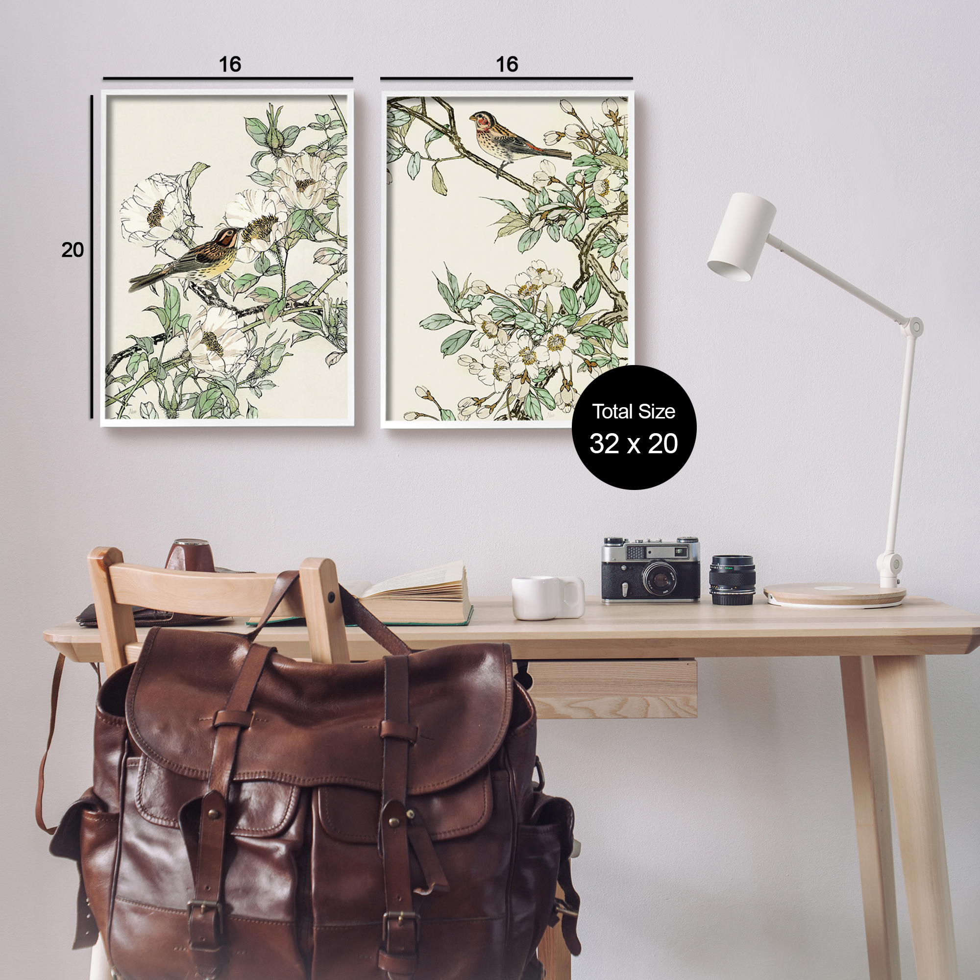 Stupell Industries Classic Sparrow on Blossoms Animals & Insects Painting White Framed Art Print Wall Art, 16 x 20, Set of 2
