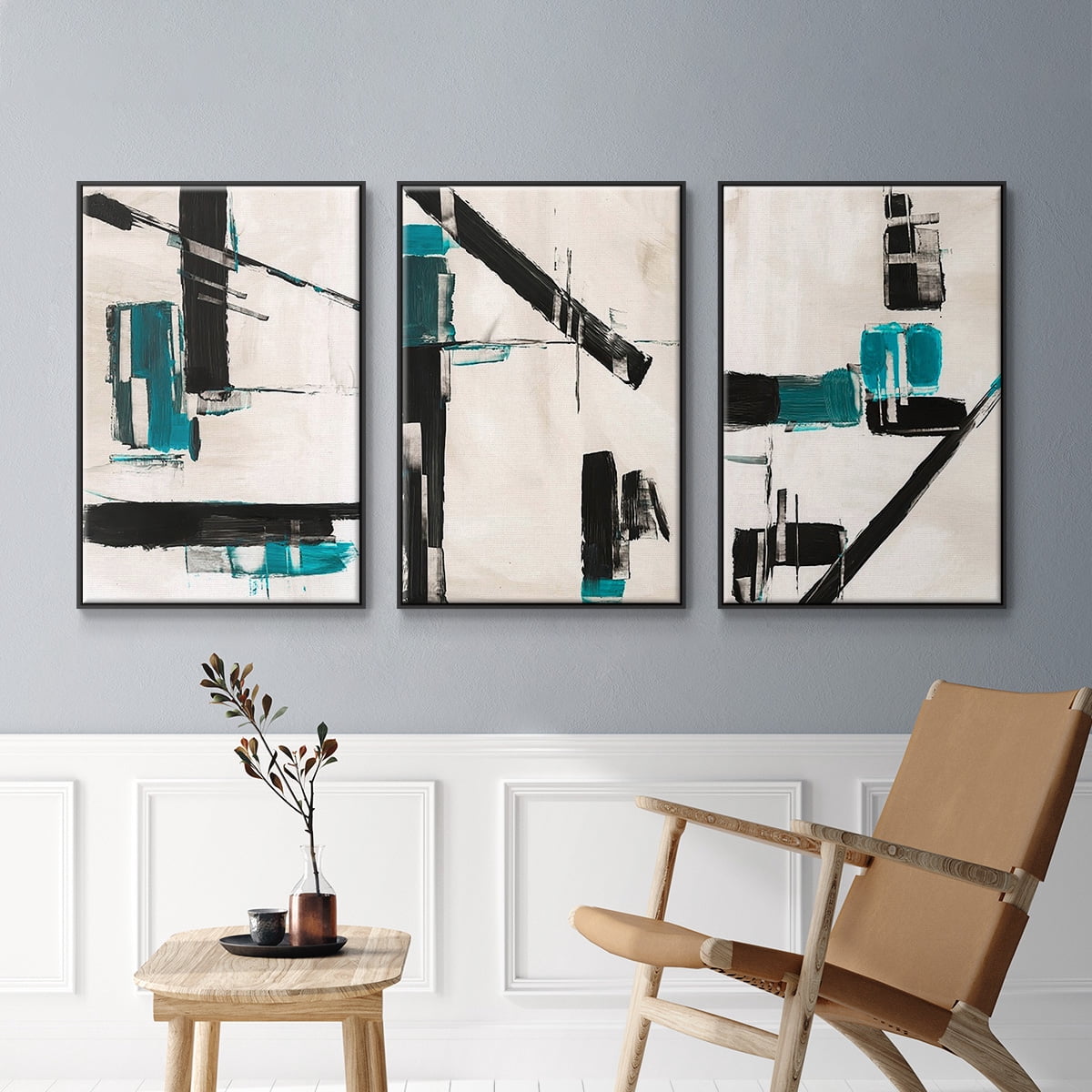 Geometry Notes I - Framed Premium Gallery Wrapped Canvas L Frame 3 Piece Set - Ready to Hang