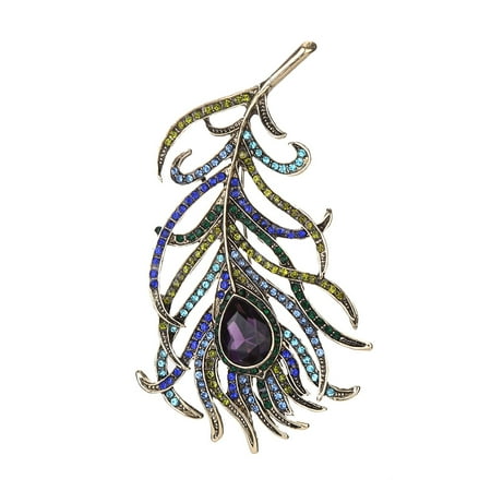 - Fashion Crystal Peacock Feathers Brooch Corsage Lady Dress Decoration Scarf Collar Pins Wedding Accessories Gift