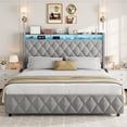 thumbnail image 3 of GloryStar Queen Platform Bed, Velvet Upholstered Frame with Storage Drawers, USB Charging, LED Lights, Wooden Slats, No Box Spring Required, Easy Assembly, 3 of 9