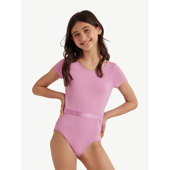 Justice Girls' Cap Sleeve Leotard with Satin Waistband, Sizes XS-XL