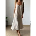 thumbnail image 2 of Chouyatou Women's Summer Spaghetti Strap Sleeveless Linen Overall Dress Casual A-Line Midi Long Beach Dress, 2 of 4