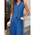 thumbnail image 3 of Women Office 2 Piece Outfits V Neck Crop Vest Blazer and Wide Leg Suit Pants Sets, 3 of 6