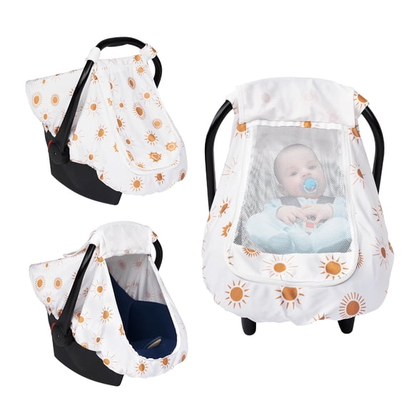 Beavtaens Baby Car Seat Cover, Stretchy Infant Carseat Canopy, with Breathable Peep Window, Sun