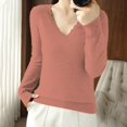 thumbnail image 1 of IMENGL Women's spring solid short lace v neck pullover, Pink L, Size M-2XL, 1 of 4