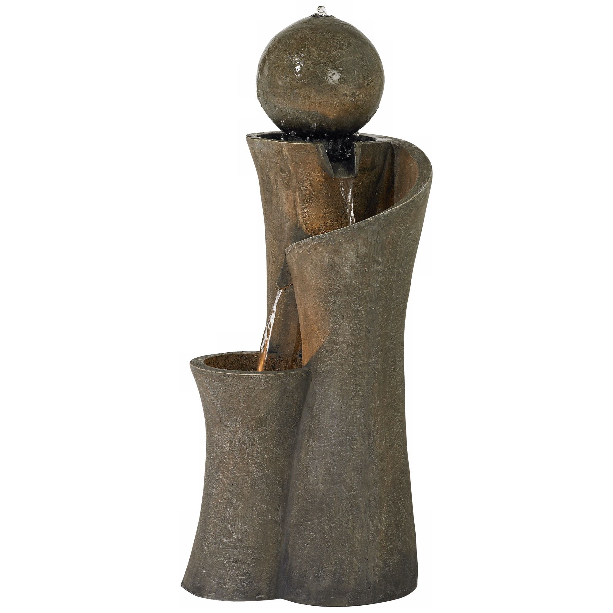 Sphere Curve 39 1/2" High Large Modern Zen Indoor Outdoor Decor Faux Stone Floor Fountain with Light LED