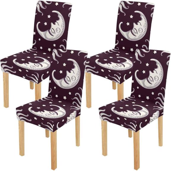 FMSHPON Vintage Sun and Moon with Stars Stretch Chair Cover Protector Seat Slipcover for Dining Room Hotel Wedding Party Set of 4
