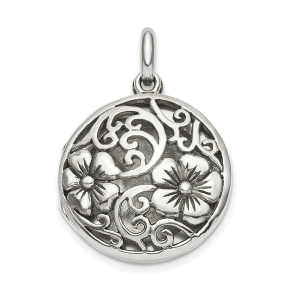 20.8mm Sterling Silver Antiqued Filigree Locket Pendant - 5.1 Grams