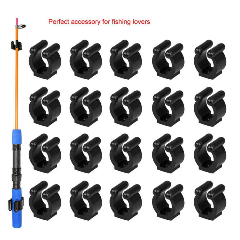 20 Pieces Fishing Rod Storage Clips Wall Mounted Rack Organizer Pole Holder  - Black, 17mm 