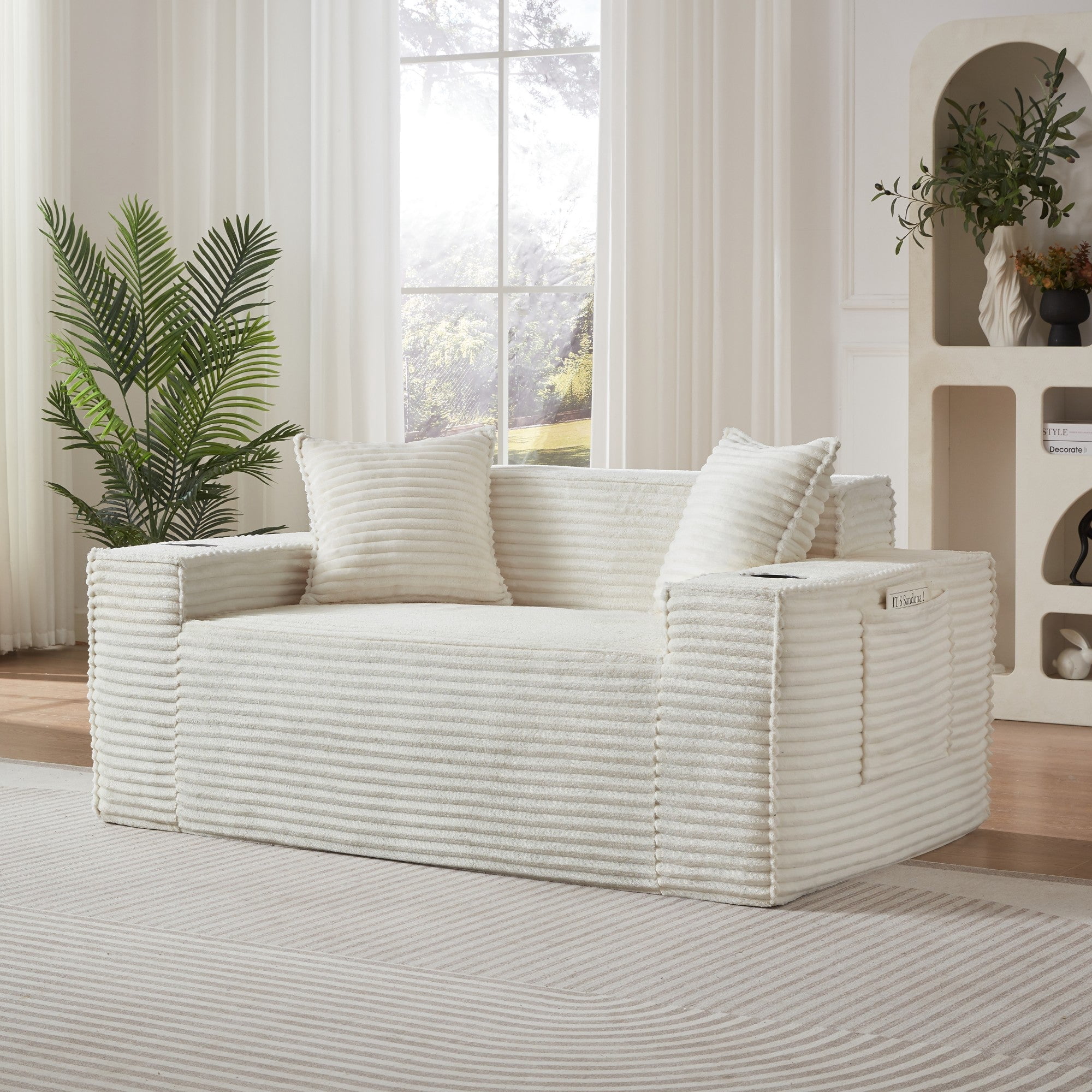 Sailvan 2-Seater Corduroy Sofa,No Assembly Modern Cloud Couch Loveseat Plush Boneless Upholstered Couch for Small Spaces White