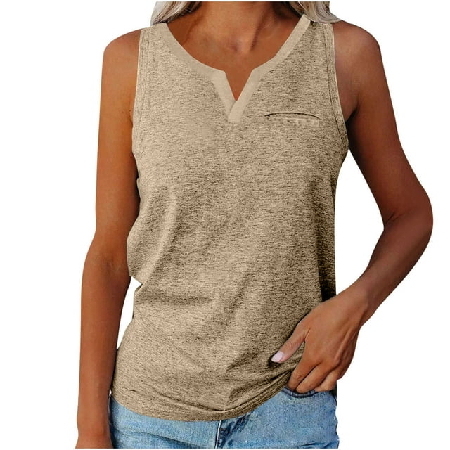 T-shirts pour Femmes Mode Mode pour Femmes Décontracté Uni Col en V Sans Manches T-Shirt Chandail Hauts