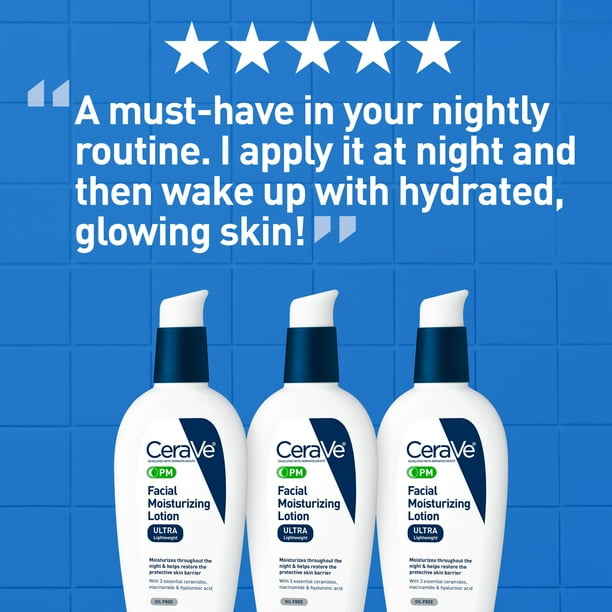 CeraVe PM Nighttime Facial Moisture for Sensitive Skin, Hydrating