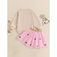 thumbnail image 5 of Toddler Kids Girl Fall Skirt Outfit 12 18 24 Months 2T 3T 4T 5T Bow Embroidery Long Sleeve Crew Neck Sweatshirt Tops with Football Sequin Tulle Skirt 2 Pcs Clothing Set, 5 of 9