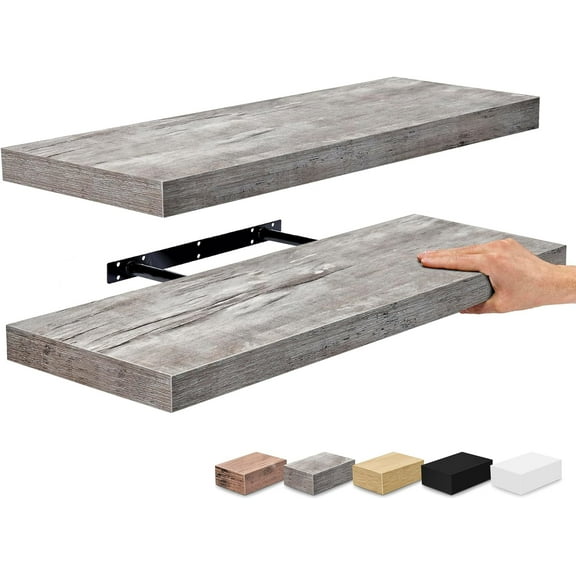 Sorbus 2 Pack Wood Floating Shelves Wall Hanging Length 24-inch, Gray