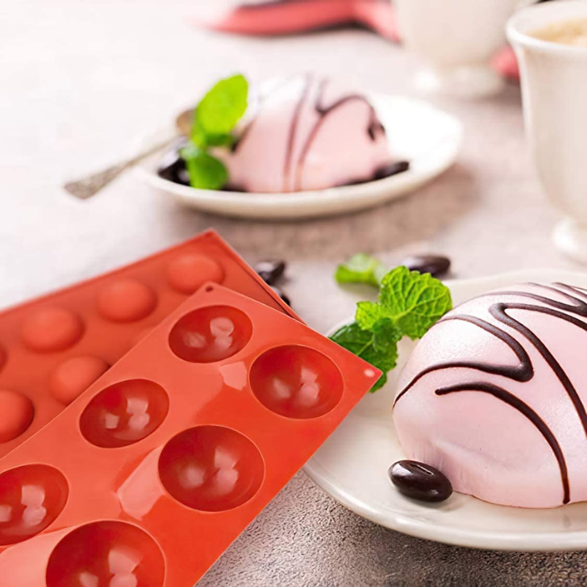 Kepooman 2 Pcs Non-stick Chocolate Silicone Mold with 2.75" Rebound Large Circle Holes Thick for Baking
