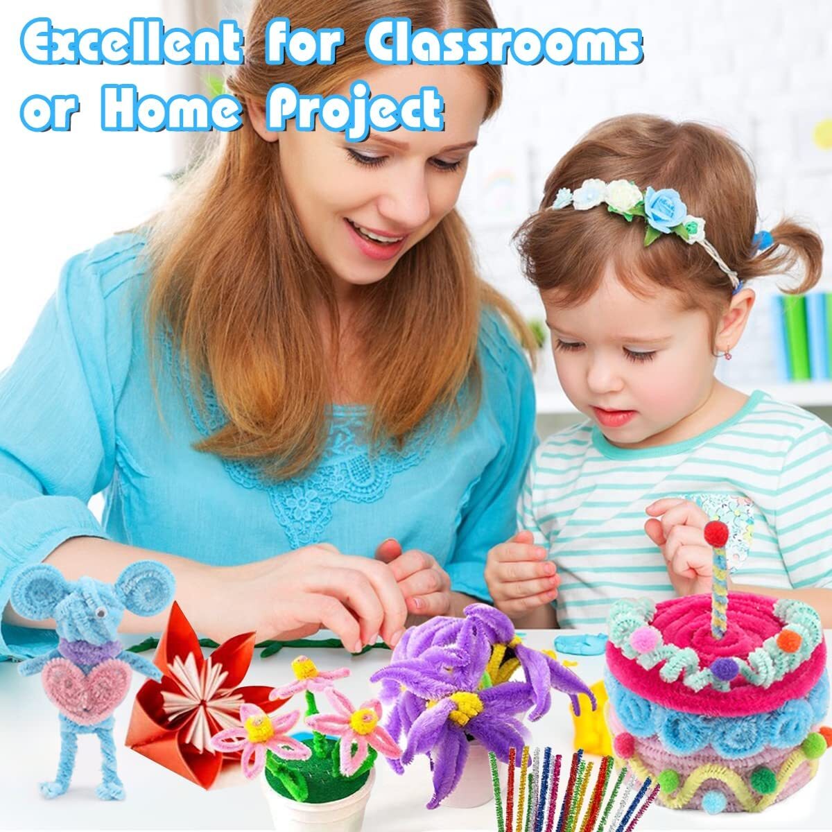 AOWEE Kids Art Craft Kit, Creative Craft DIY Art Supplies for Toddlers, Glitter Glue, Pom poms, Pipe Cleaners, Sequins, Felt, Wiggle Eyes, Feather for Kids Birthday