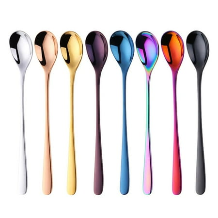 

2PCS Stainless Steel Ice Spoon Set Long Handle 7Colorful Black plated tableware for Coffee Ice Cream Small Desser Spoons Scoop