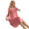 thumbnail image 6 of HomeGardon Nightgowns for Women,Summer Dresses Women's Lace Short Sleeve Plus Ice Silk Mid-length Nightdress, 6 of 9