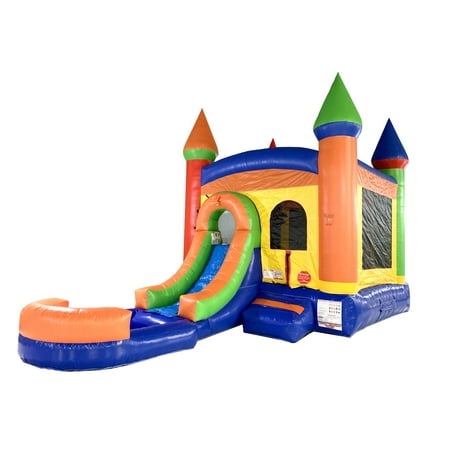 Pogo Bounce House Crossover Bounce House with Slide and Non-removable Splash Pool  Rainbow  No Blower