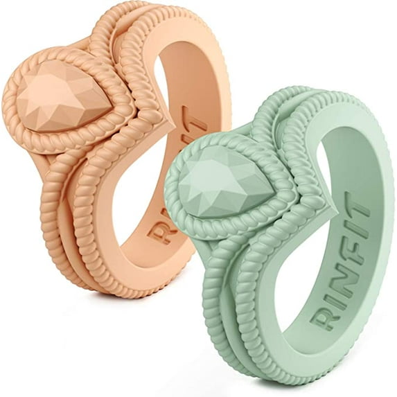 Rinfit Silicone Rings for Women - Female Wedding Rubber Bands - Pear Diamond Collection - 2 Rings Pack