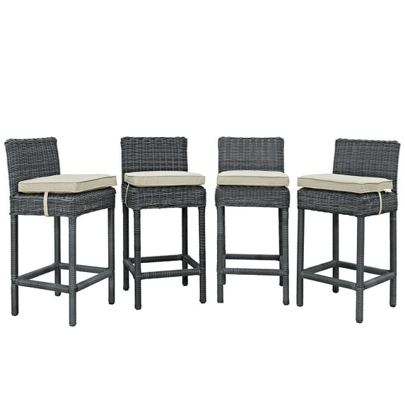 Modern Contemporary Urban Design Outdoor Patio Balcony Bar Stool Chair ( Set of Four), Beige, Rattan