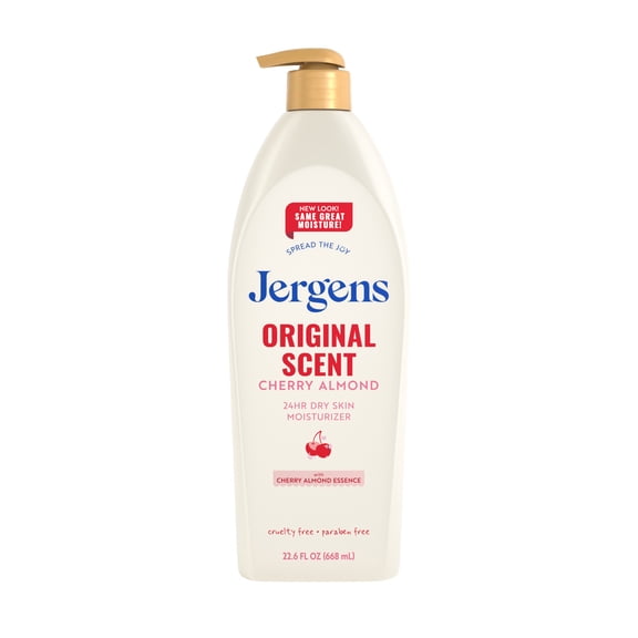 Jergens Original Scent with Cherry Almond Body Lotion Moisturizer for Dry Skin, 22.6 fl oz